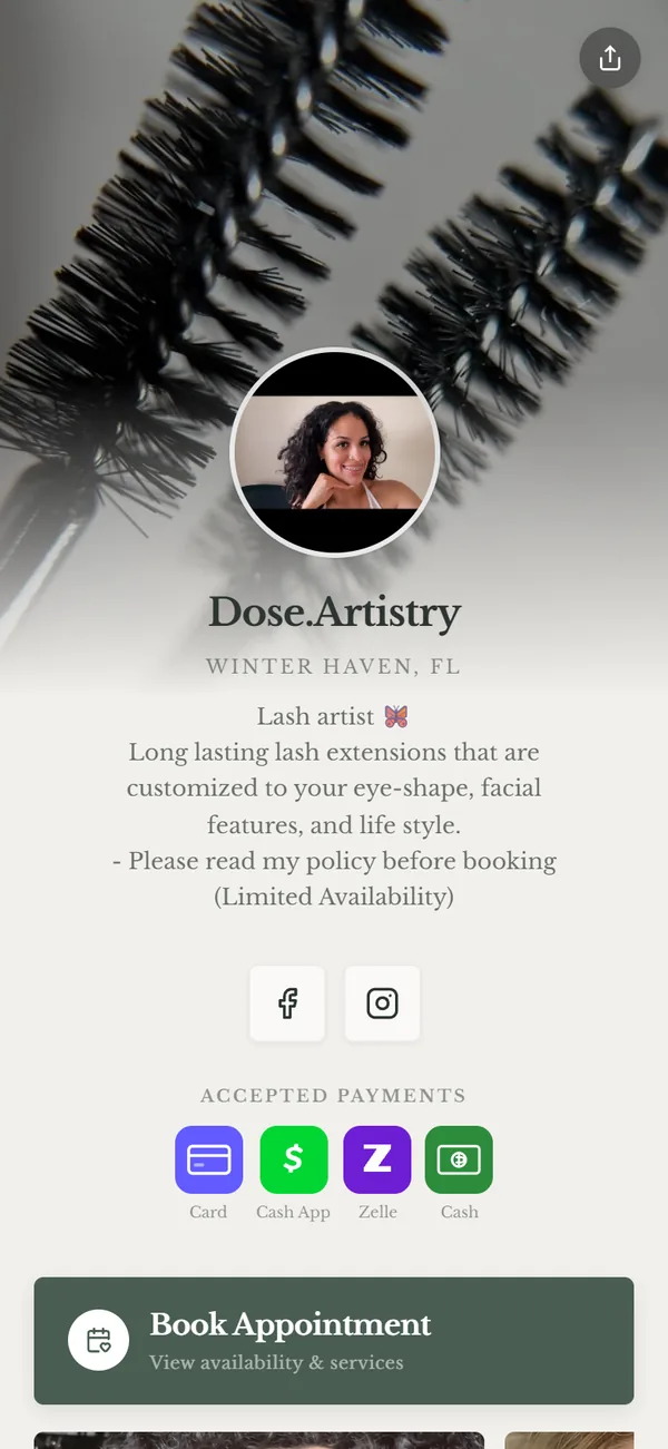 doseartistry, a real Besmi booking page