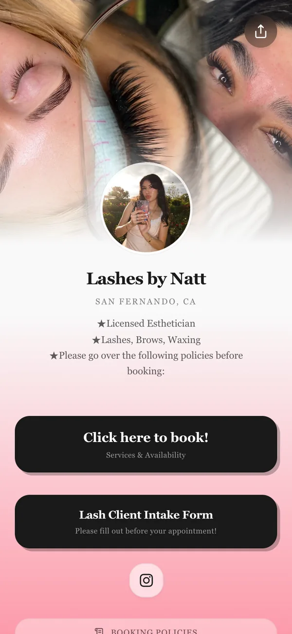 lashedbyynatt, a real Besmi booking page