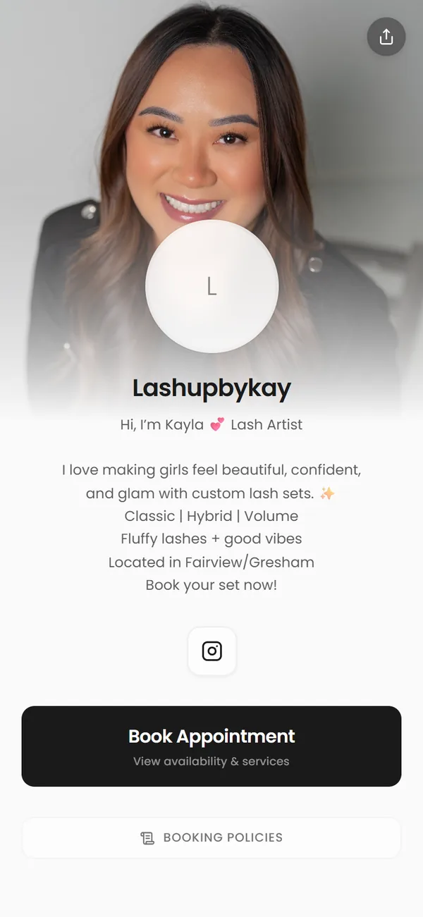 lashupbykay, a real Besmi booking page