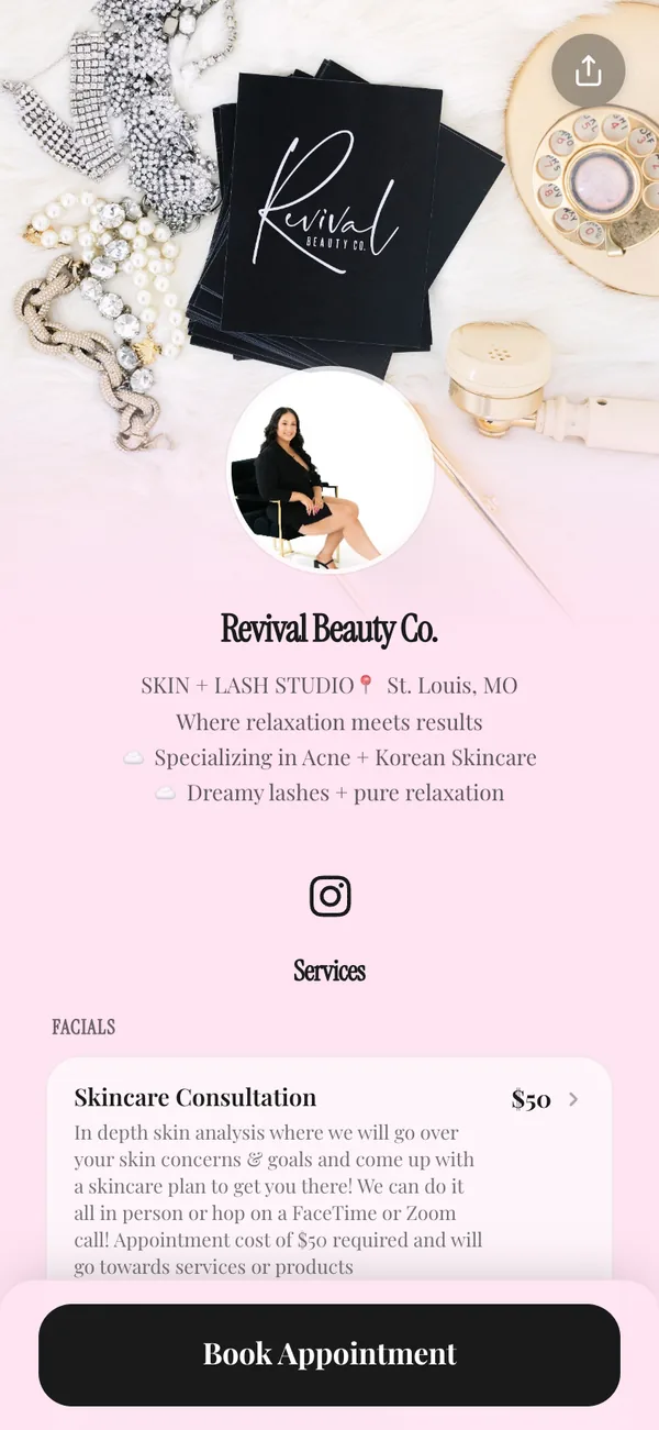 revivalbeauty, a real Besmi booking page