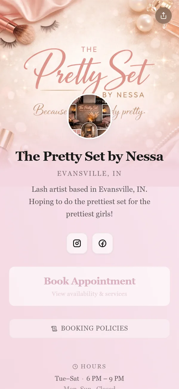 theprettysetbynessa, a real Besmi booking page